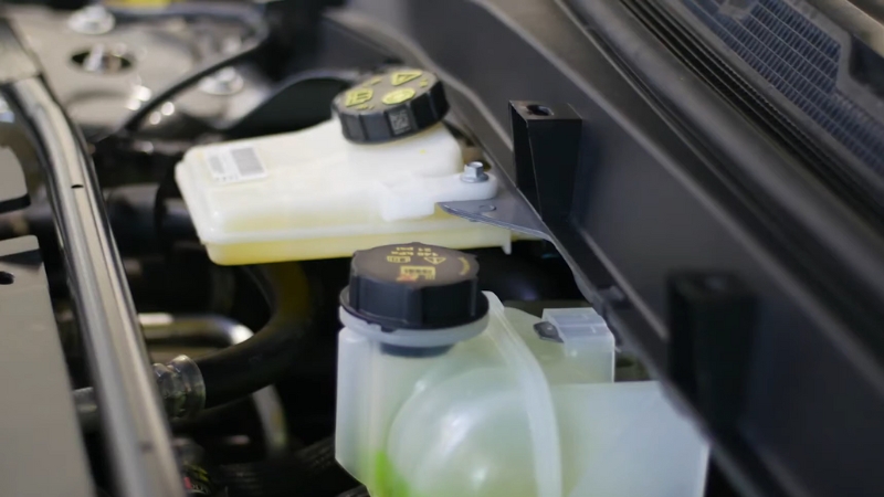 The fluid reservoirs in a Ford Mustang Mach-E