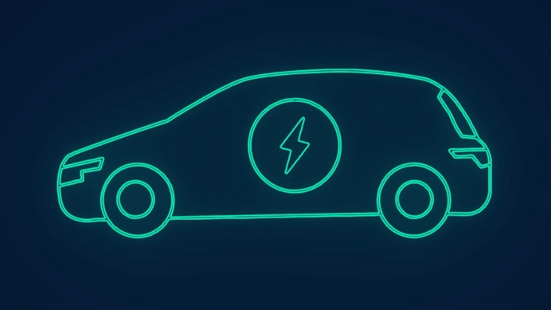 Neon outline of an electric vehicle, representing state-level incentives for EV ownership