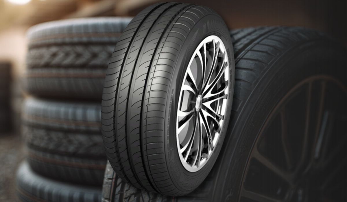 Stacked car tires with a Nankang Econex NA1 tire in front