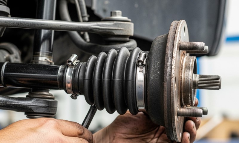 Mechanic's hands working on a car's suspension system
