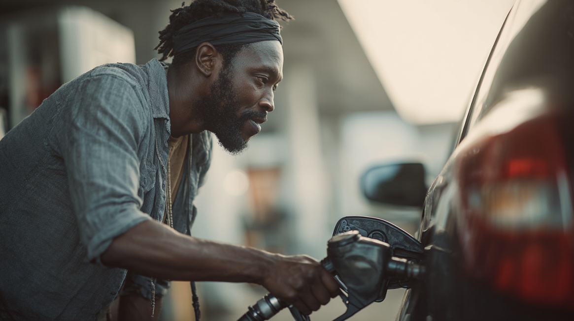 A man pumping fuel into a car at a gas station